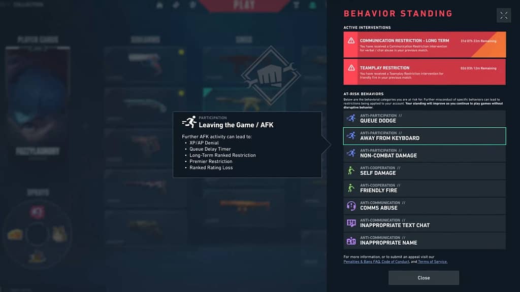 Valorant Behavior Standing